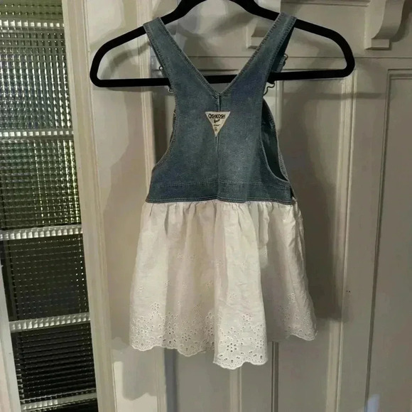 Oshkosh Overall Dress 5T Toddler Denim White Eyelet Cotton Romper - Picture 9 of 9